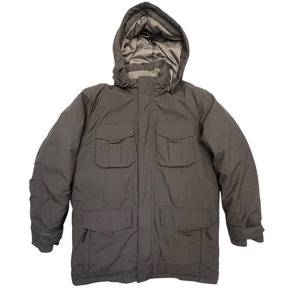 Eddie Bauer Slate Gray Goose Down Insulated‎ Hooded Parka Jacket Men's Size M